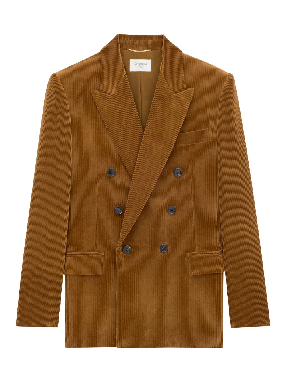 Saint Laurent Corduroy Double-breasted Jacket In Brown