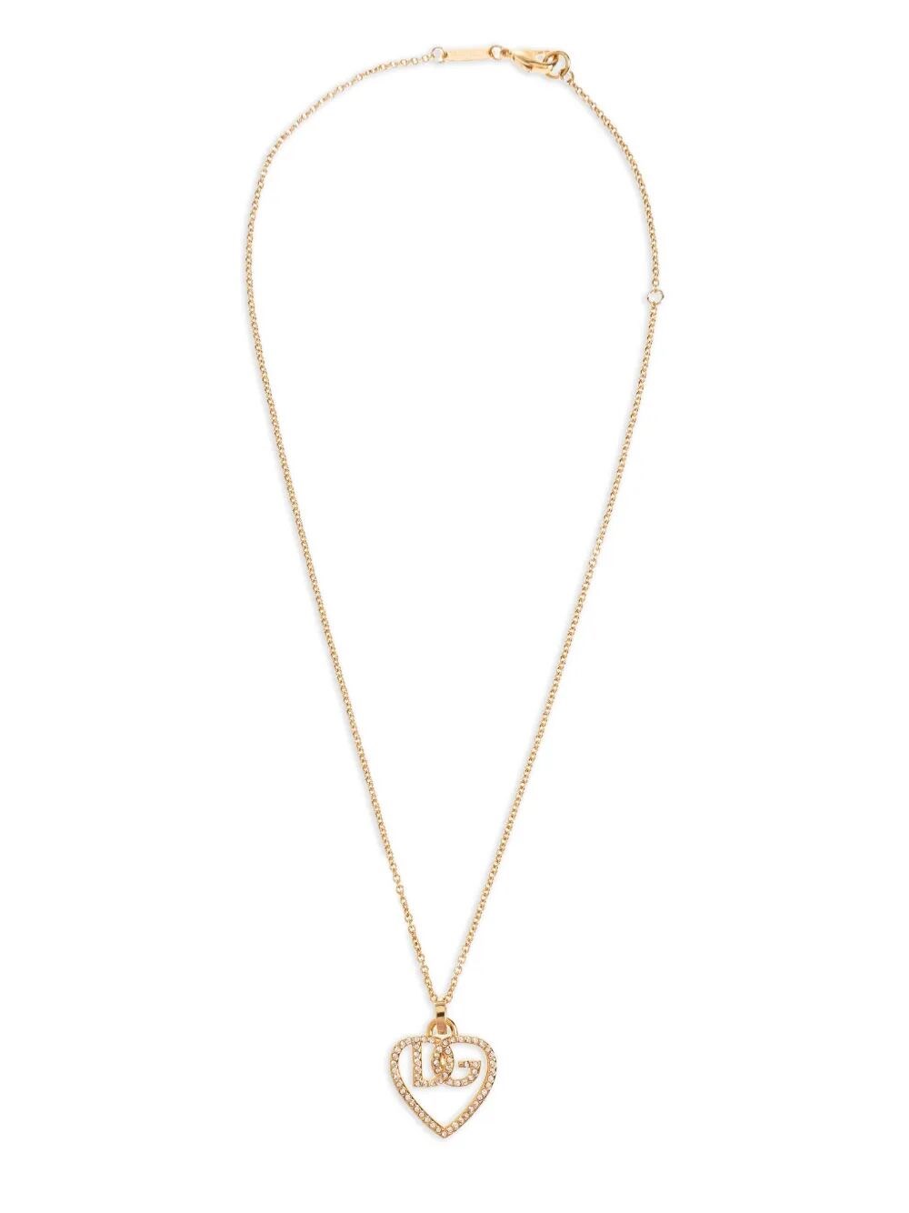 Dolce & Gabbana Heart And Logo Rhinestones Pendant Necklace Accessories In Gold