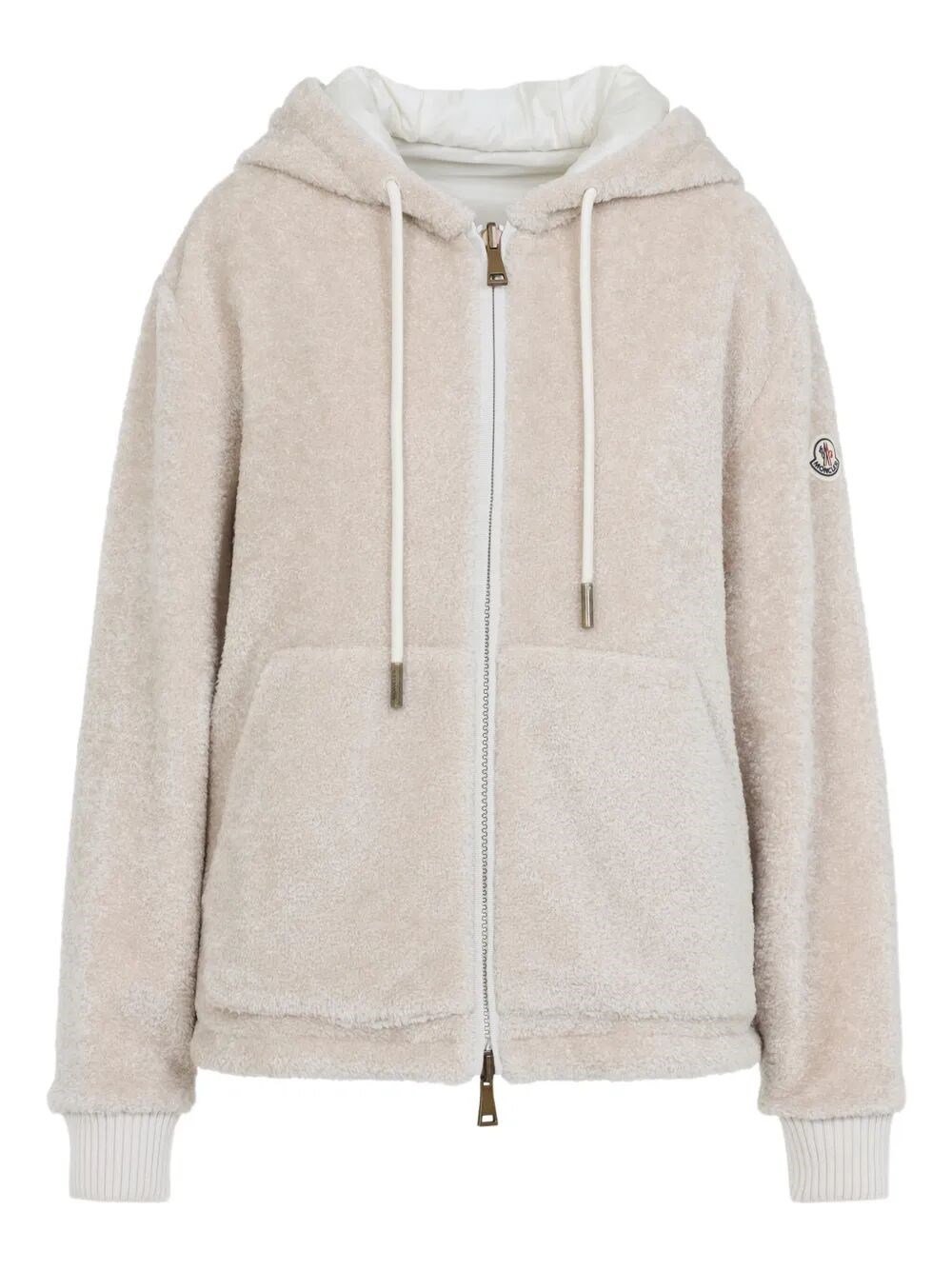 Moncler Reversible Hooded Fleece And Shell Cardigan In Neutral