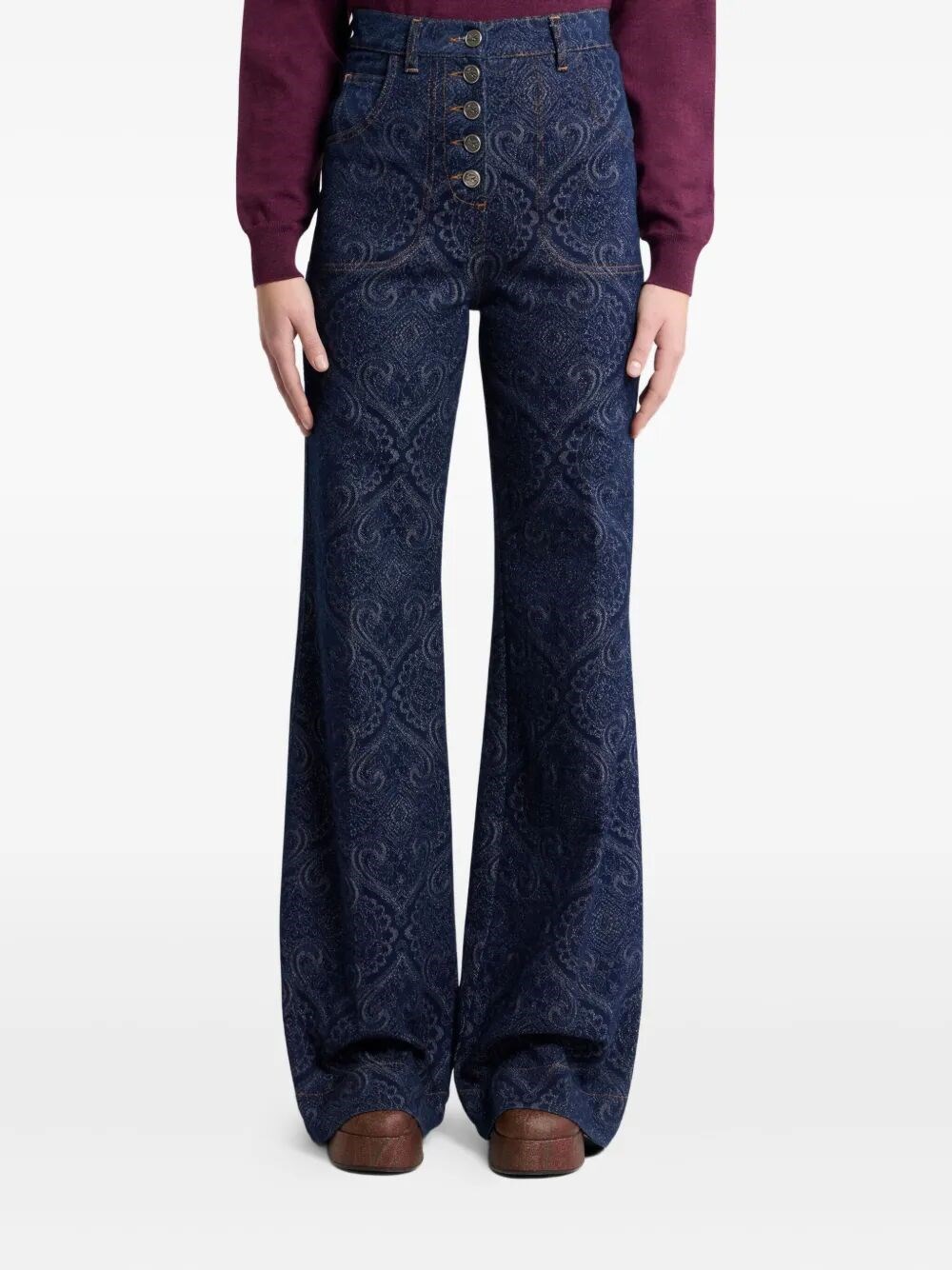 FLARED JACQUARD DENIM JEANS WITH PEGASO BUTTONS