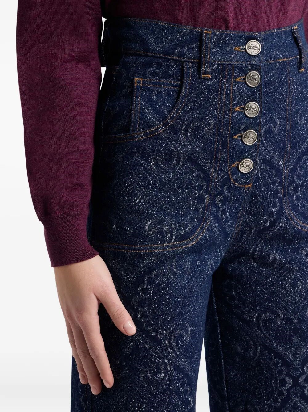 FLARED JACQUARD DENIM JEANS WITH PEGASO BUTTONS