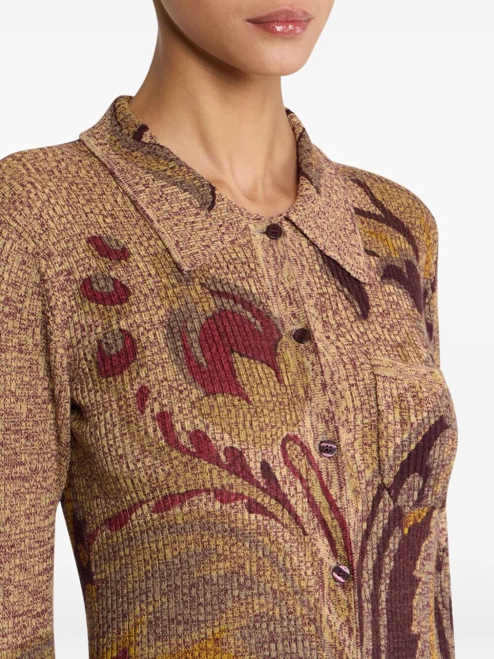 RIBBED WOOL CARDIGAN WITH DAFFODIL MOTIF