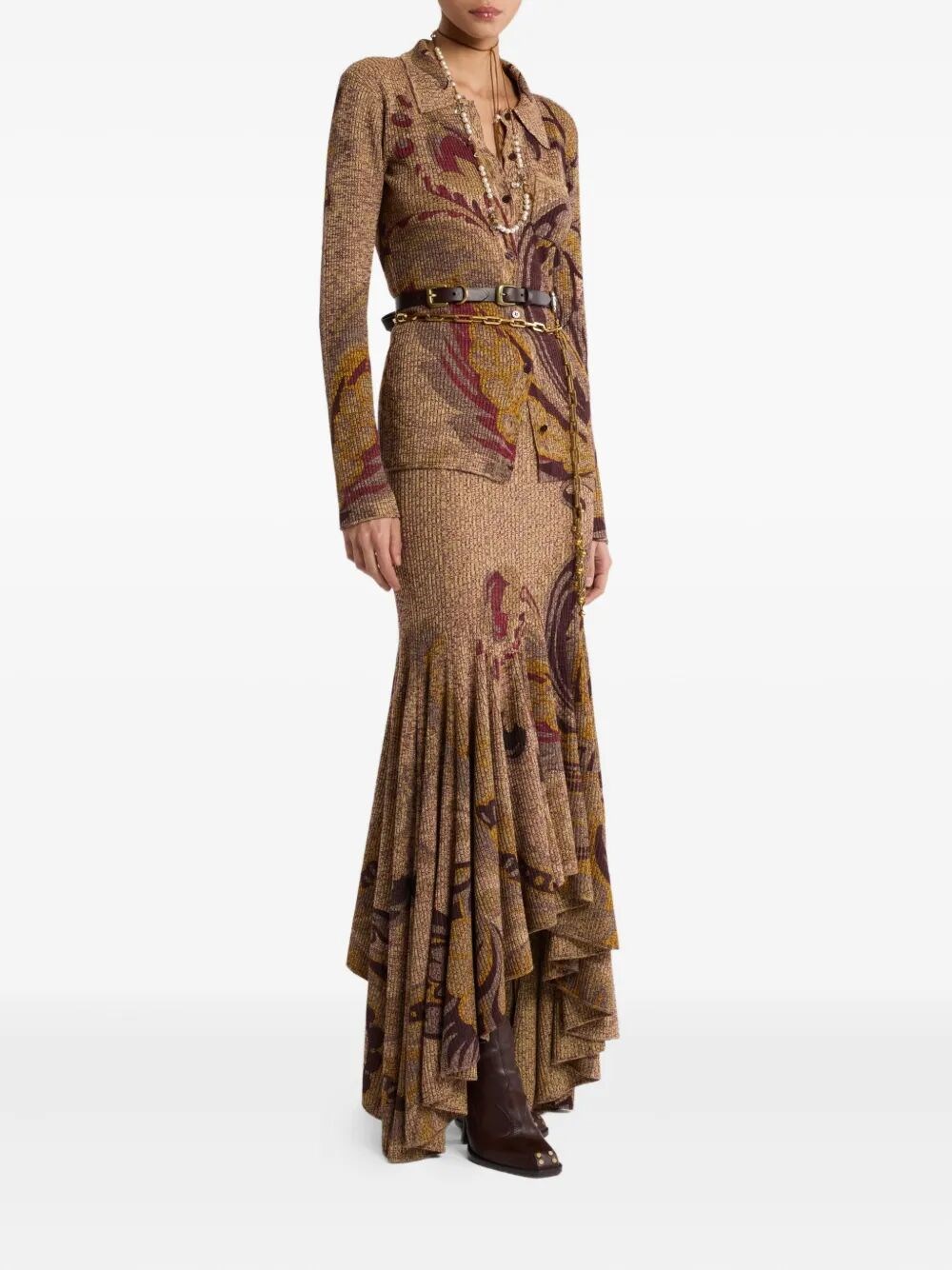 RIBBED WOOL CARDIGAN WITH DAFFODIL MOTIF