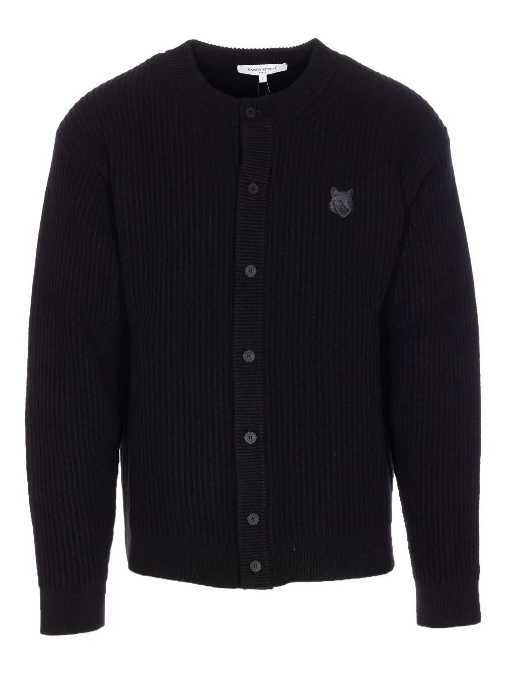 Maison Kitsuné Fox Head Wool Ribbed Cardigan Clothing In Black