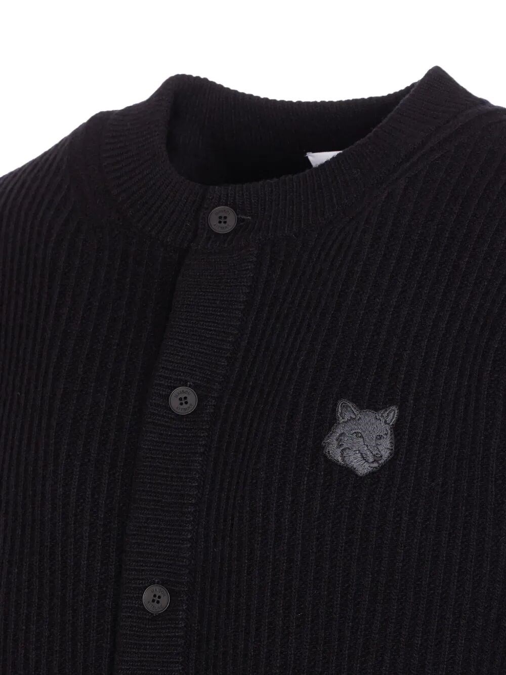 FOX HEAD WOOL RIBBED CARDIGAN