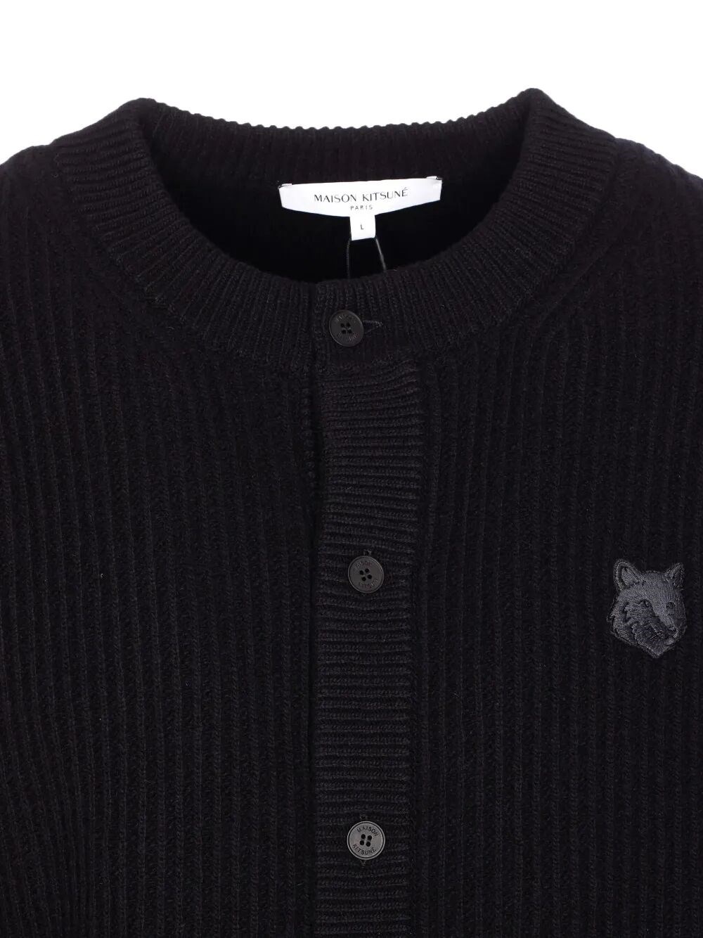 FOX HEAD WOOL RIBBED CARDIGAN