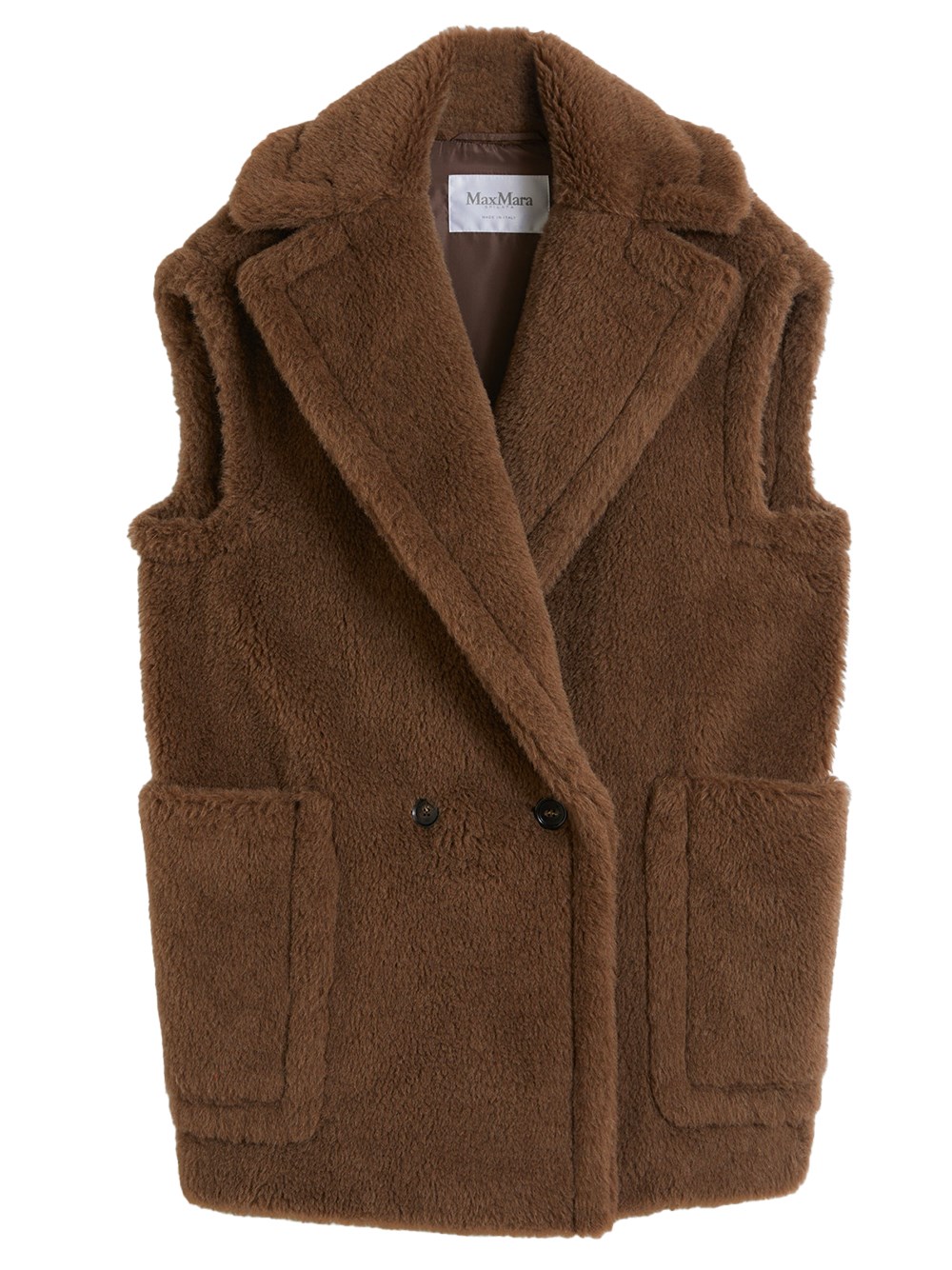 Max Mara Double-breasted Sleeveless Jacket In Teddy In Brown