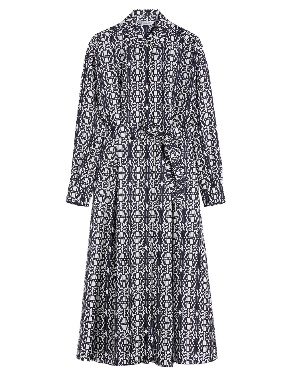 Max Mara Midi Dress With Long Sleeves And Belt In Multi