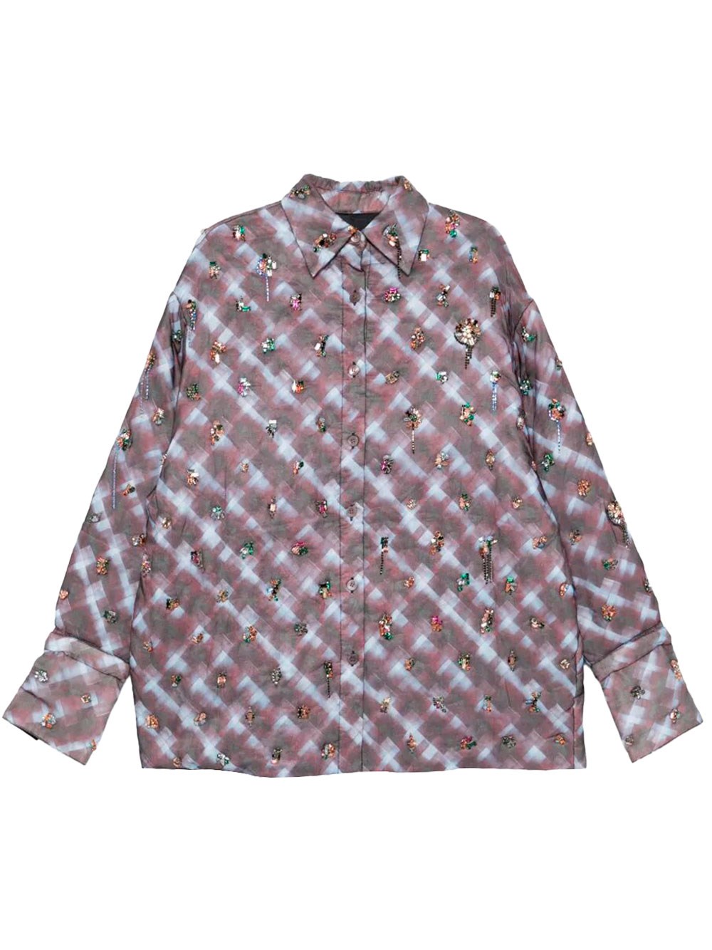 Dries Van Noten Checkered Long Sleeve Embroidered Top In Red