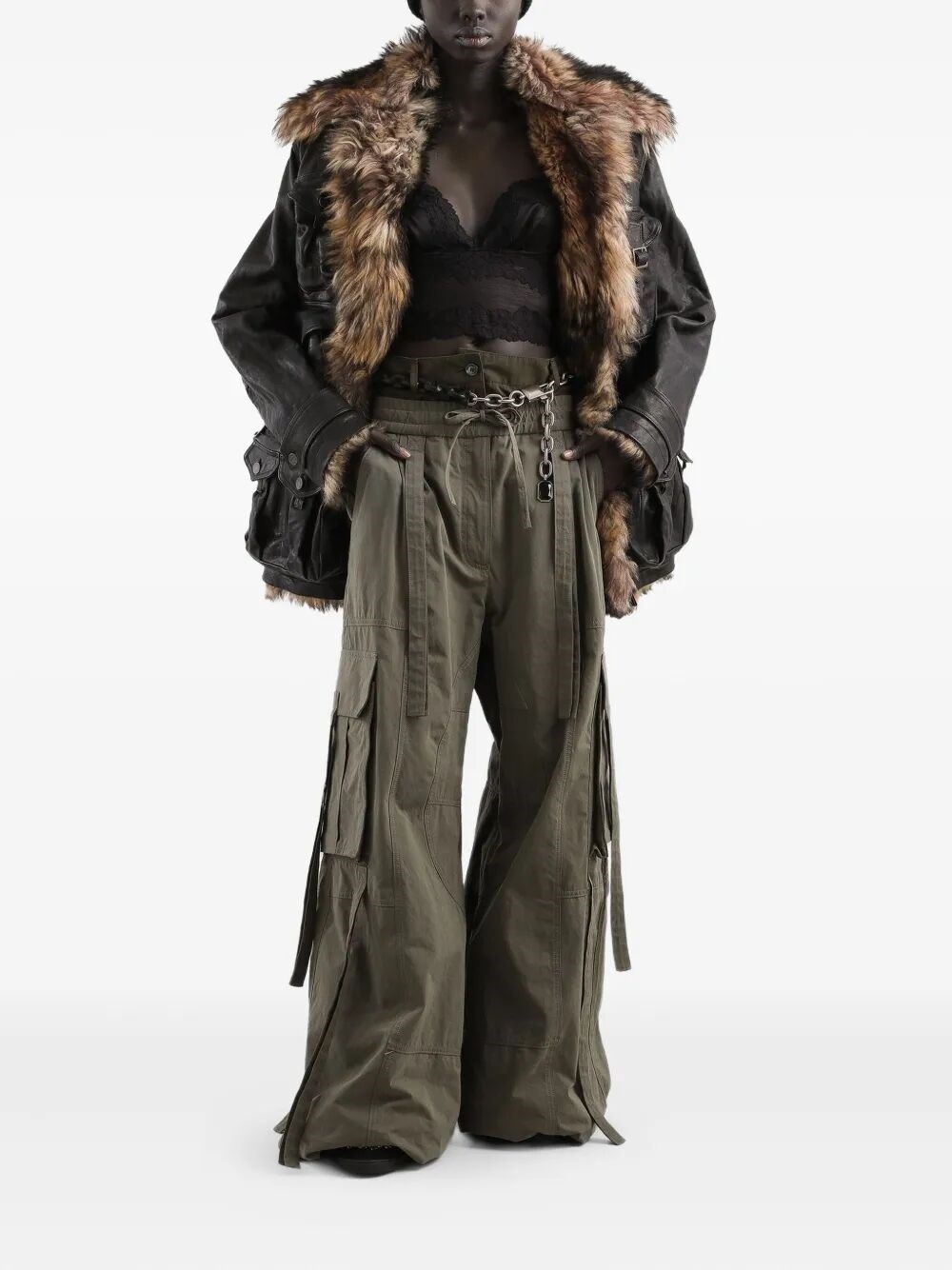 WAXED FAILLE CARGO TROUSERS