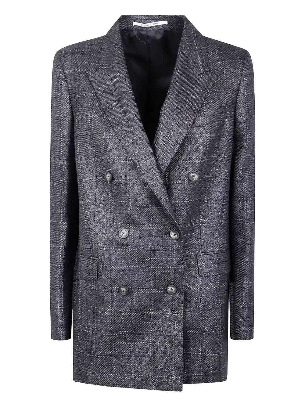 Tagliatore Black Double-breasted Checked Wool Blazer In Gray