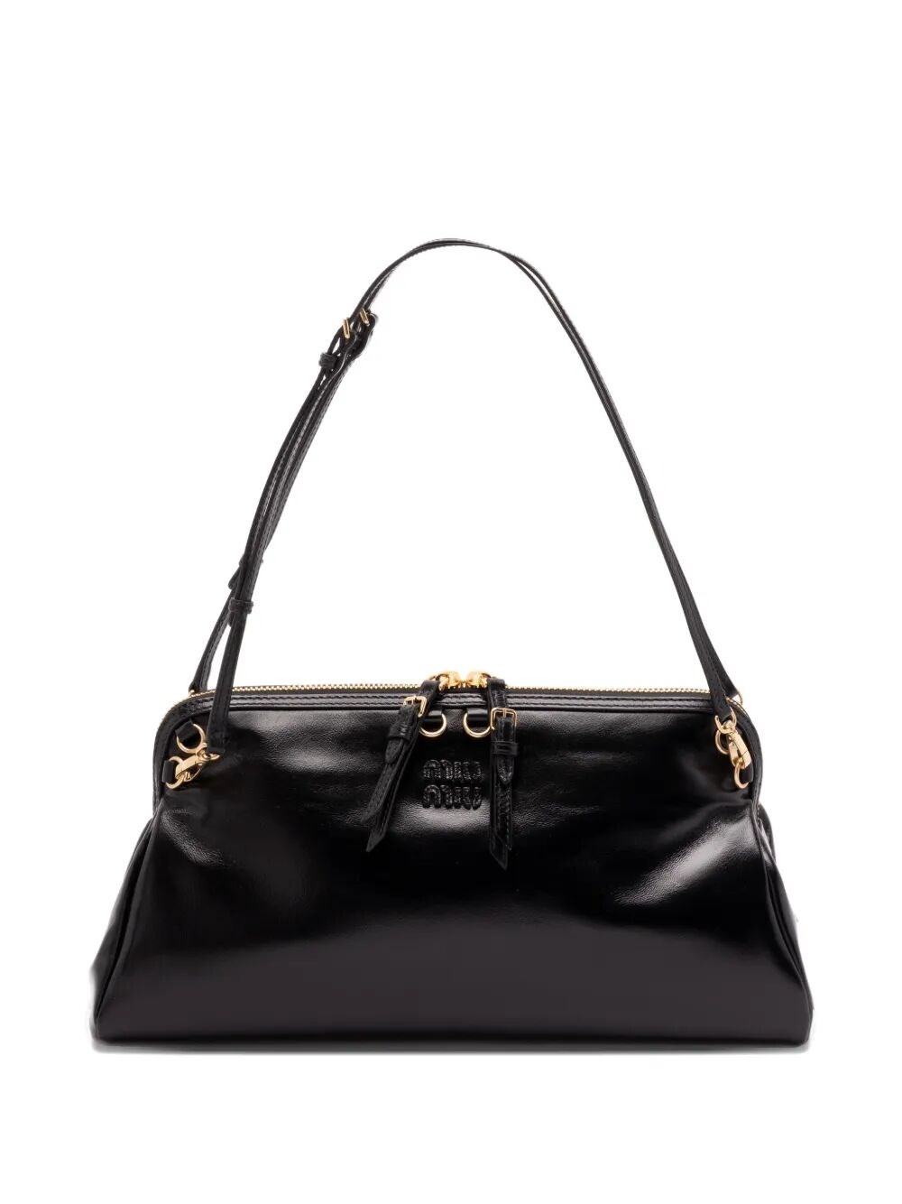 Miu Miu Leather Shoulder Bag Adjustable Strap In Black