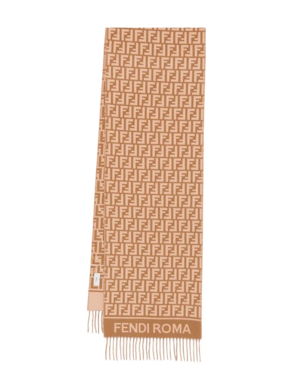Fendi Camel Wool And Cashmere Ff Scarf Accessories In Brown