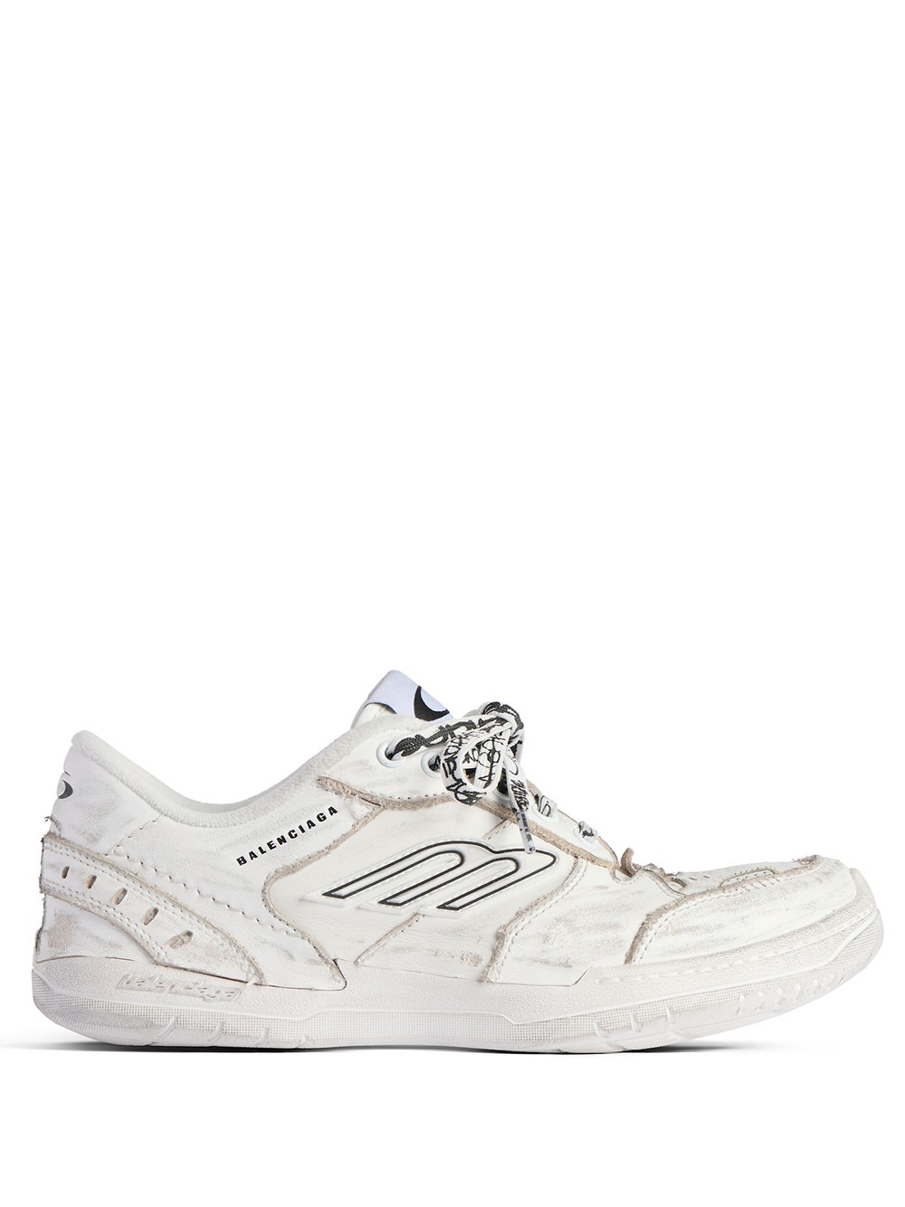Balenciaga Hamptons Worn-out Leather Low-top Sneakers In White