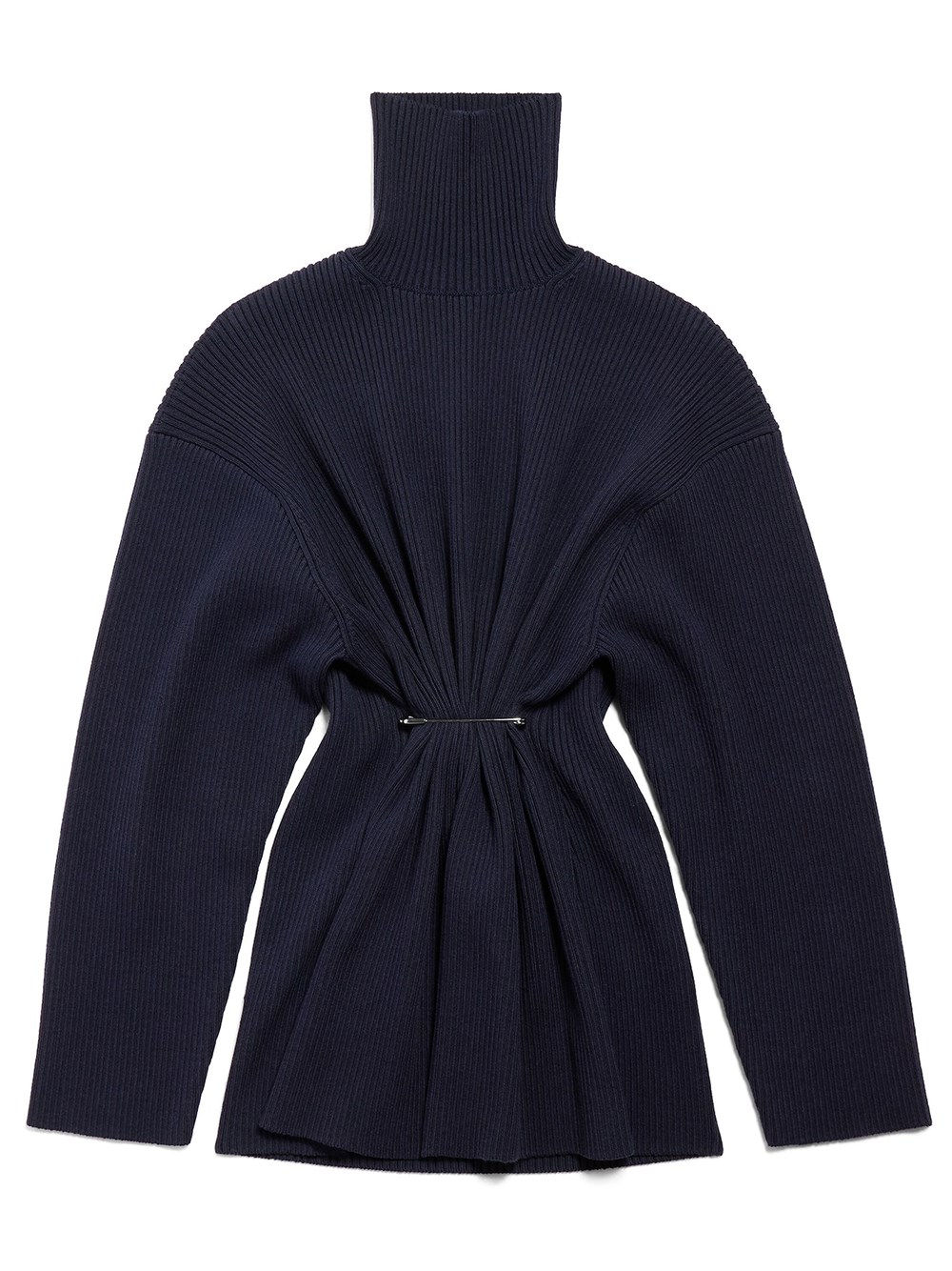 Balenciaga Navy Draped Knit Pinched Mini Dress In Blue