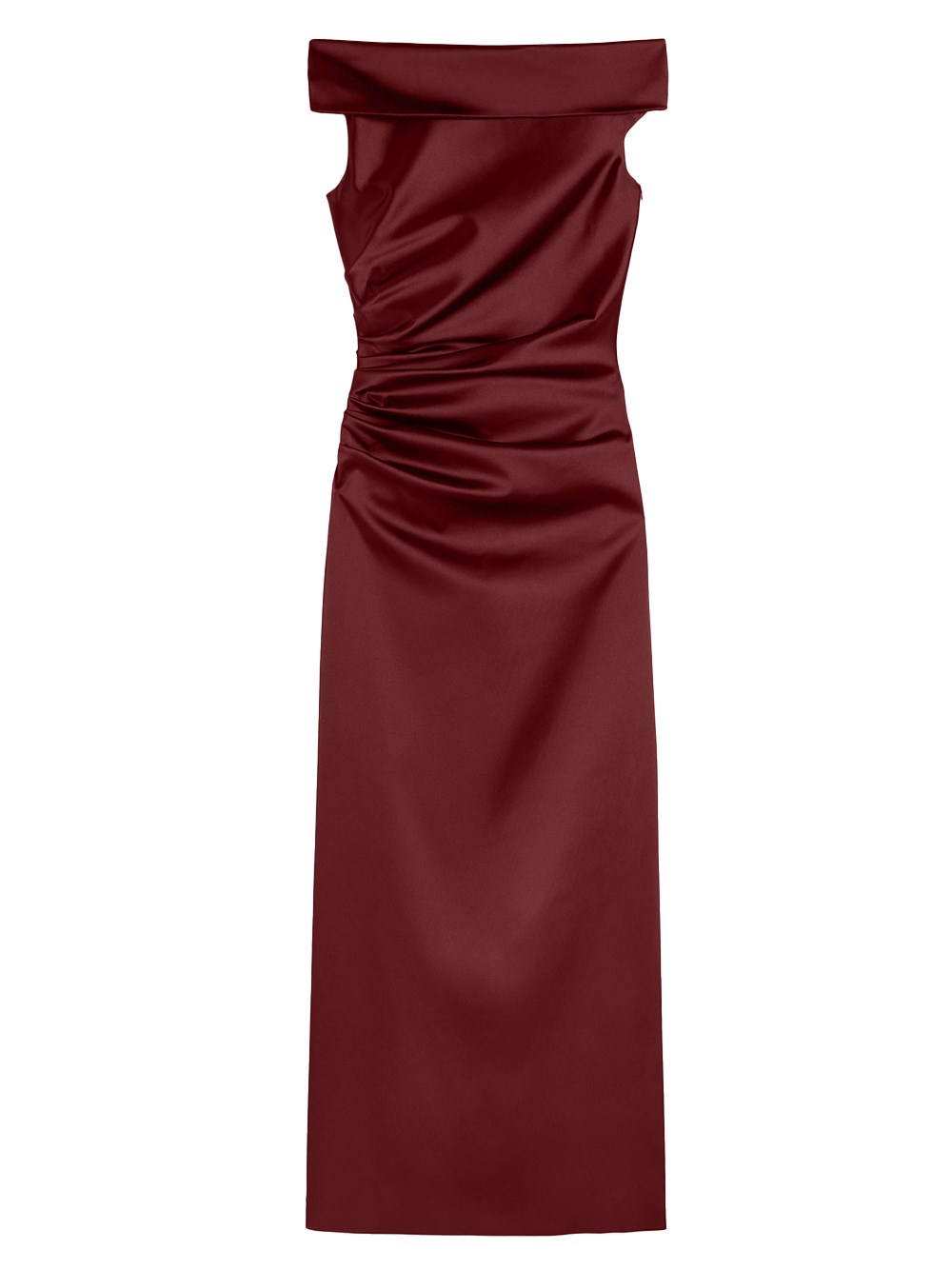 Max Mara Long Dress With Side Slit And Ruching In Red