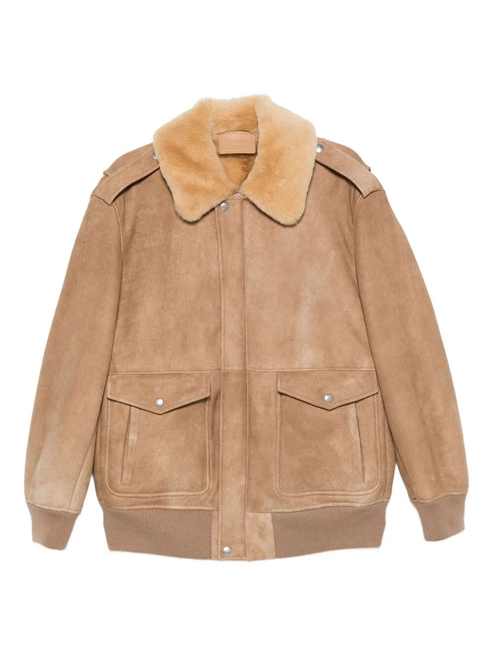 Prada Shearling Bomber Jacket In Nude