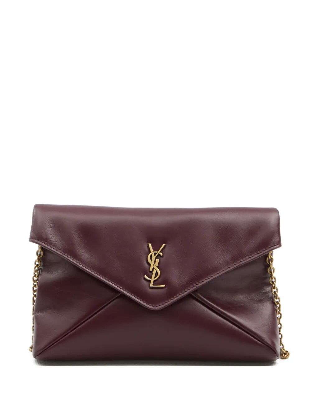 Saint Laurent Cassandre Chain Pouch In Shiny Leather In Red