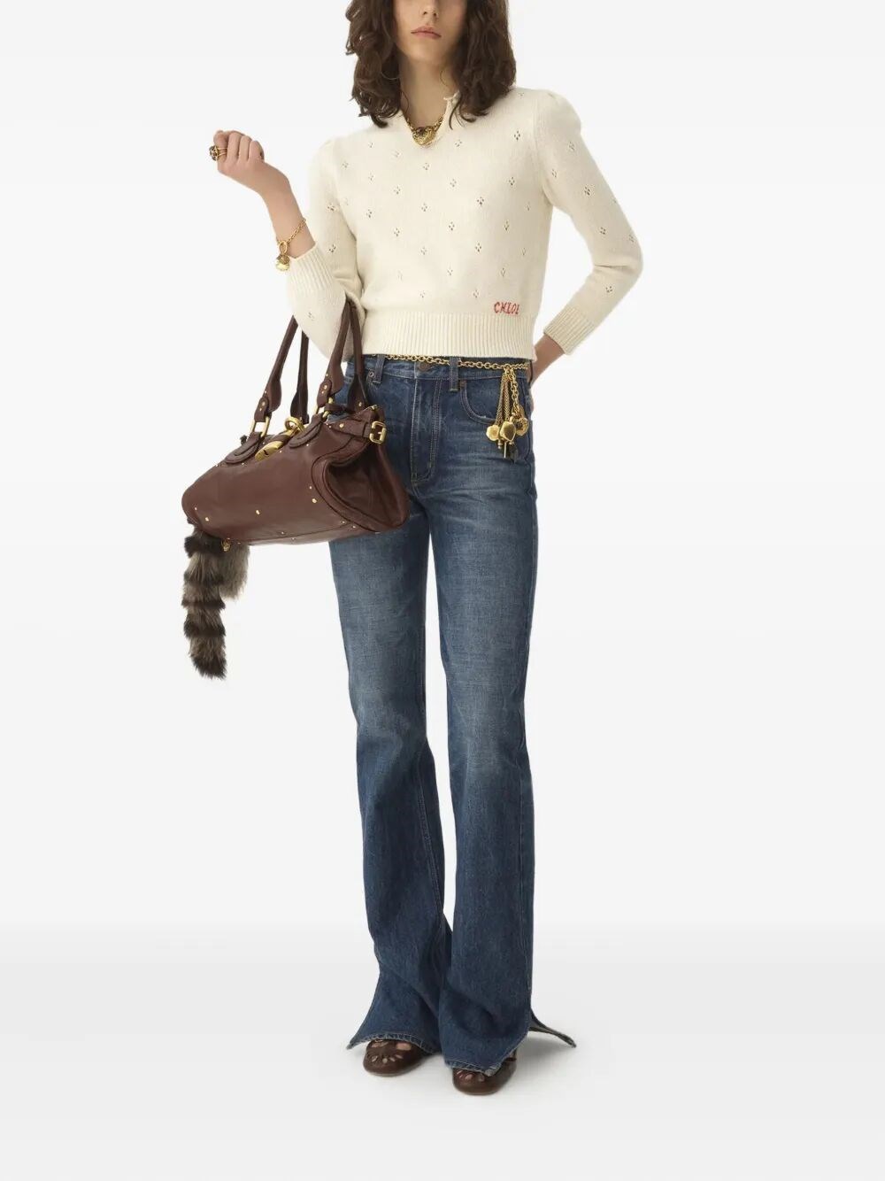 WOOL AND CASHMERE FITTED SWEATER WITH AN OPENWORK MOTIF