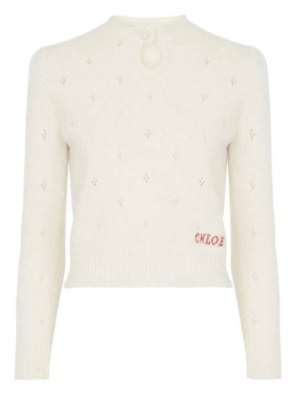 Chloé Wool And Cashmere Fitted Sweater With An Openwork Motif Clothing In White