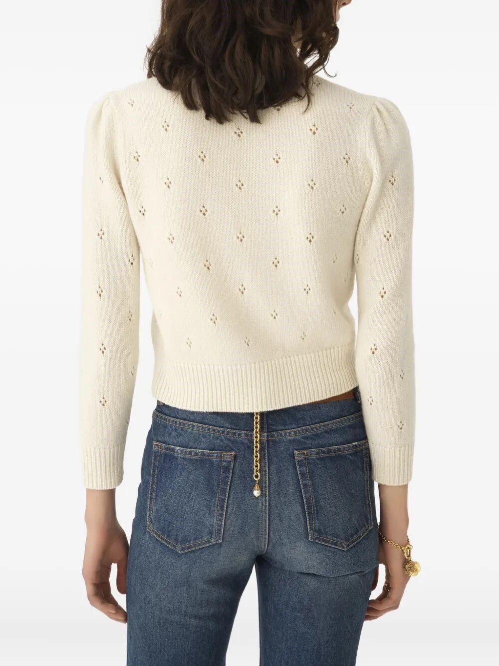 WOOL AND CASHMERE FITTED SWEATER WITH AN OPENWORK MOTIF