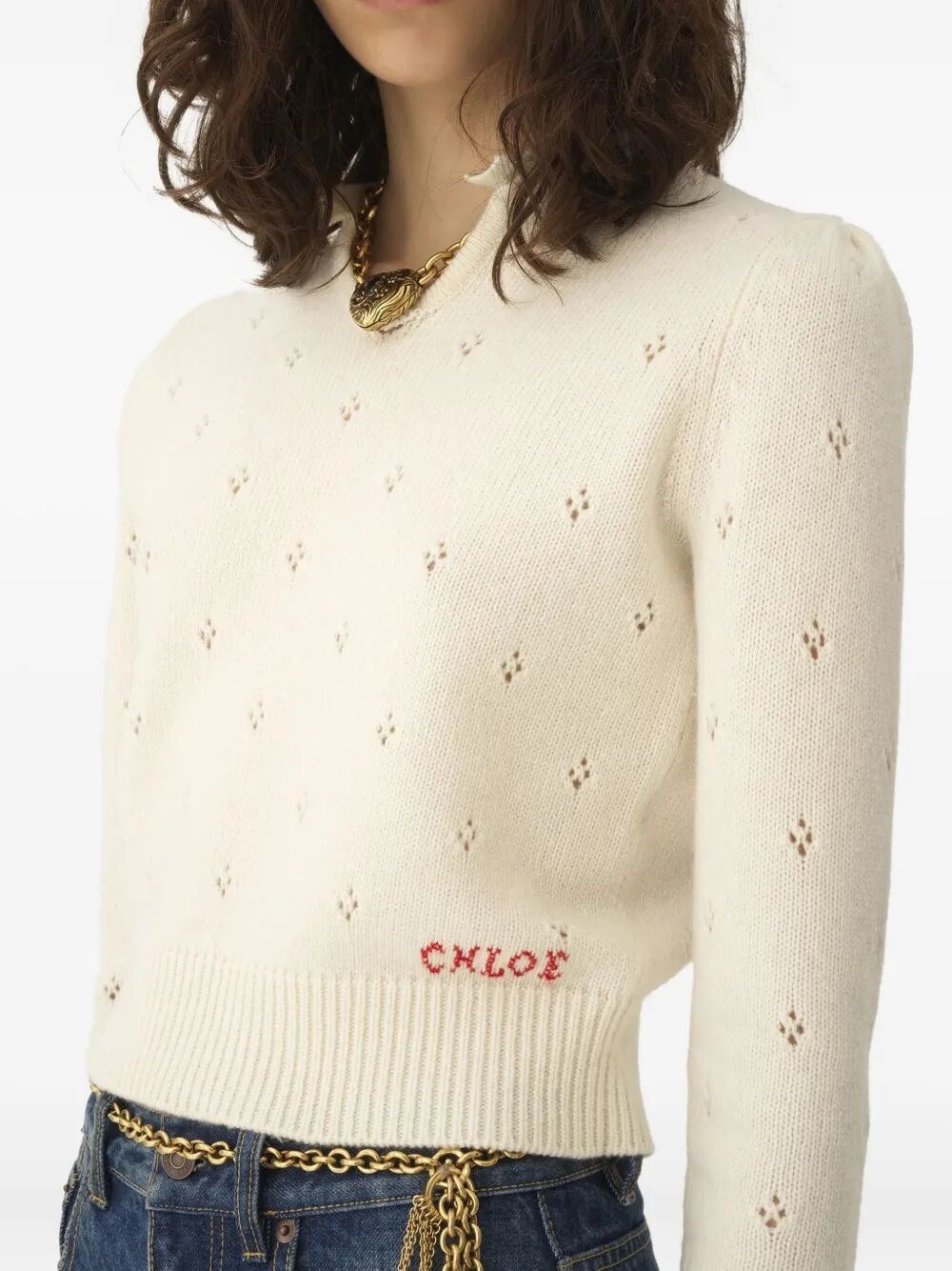 WOOL AND CASHMERE FITTED SWEATER WITH AN OPENWORK MOTIF