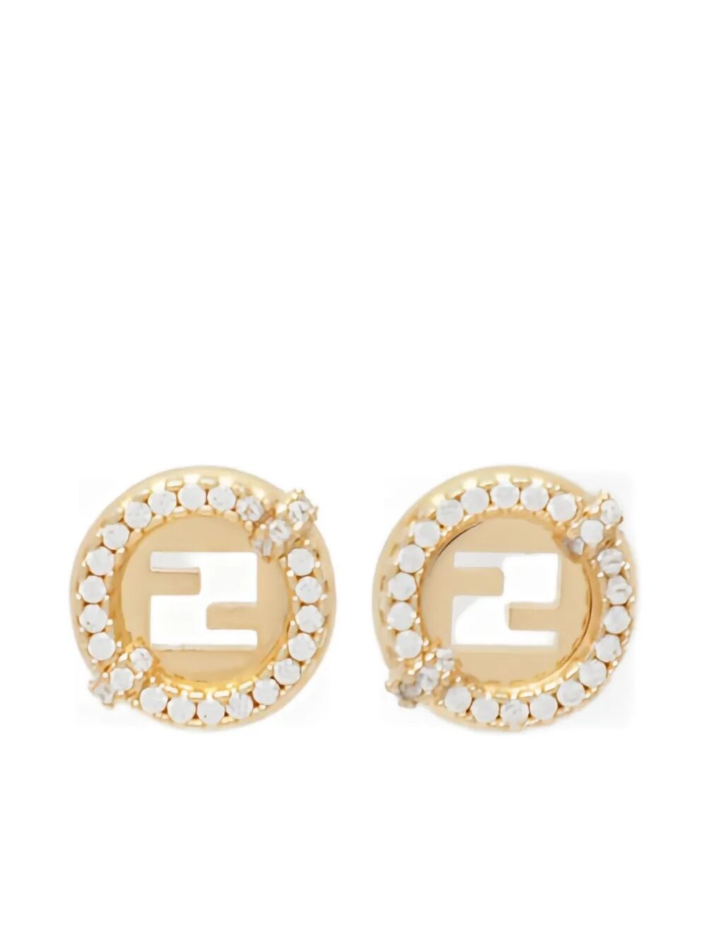Fendi Ever Round Stud Earrings With White Crystal Bezels Accessories In Gold