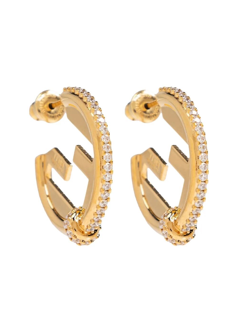 Fendi Ever Round Small Hoop Earrings With Crystal Bezels Accessories In Silver