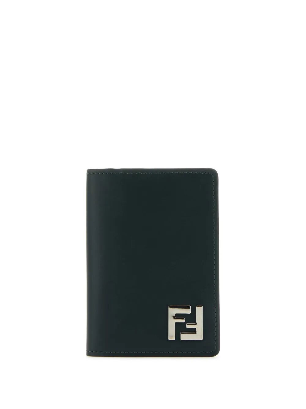 Fendi Ff Squared Leather Bi-fold Card Holder In Green
