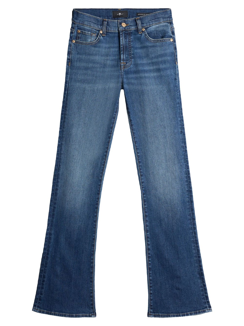MID WAIST BOOTCUT JEANS IN SLIM ILLUSION DENIM