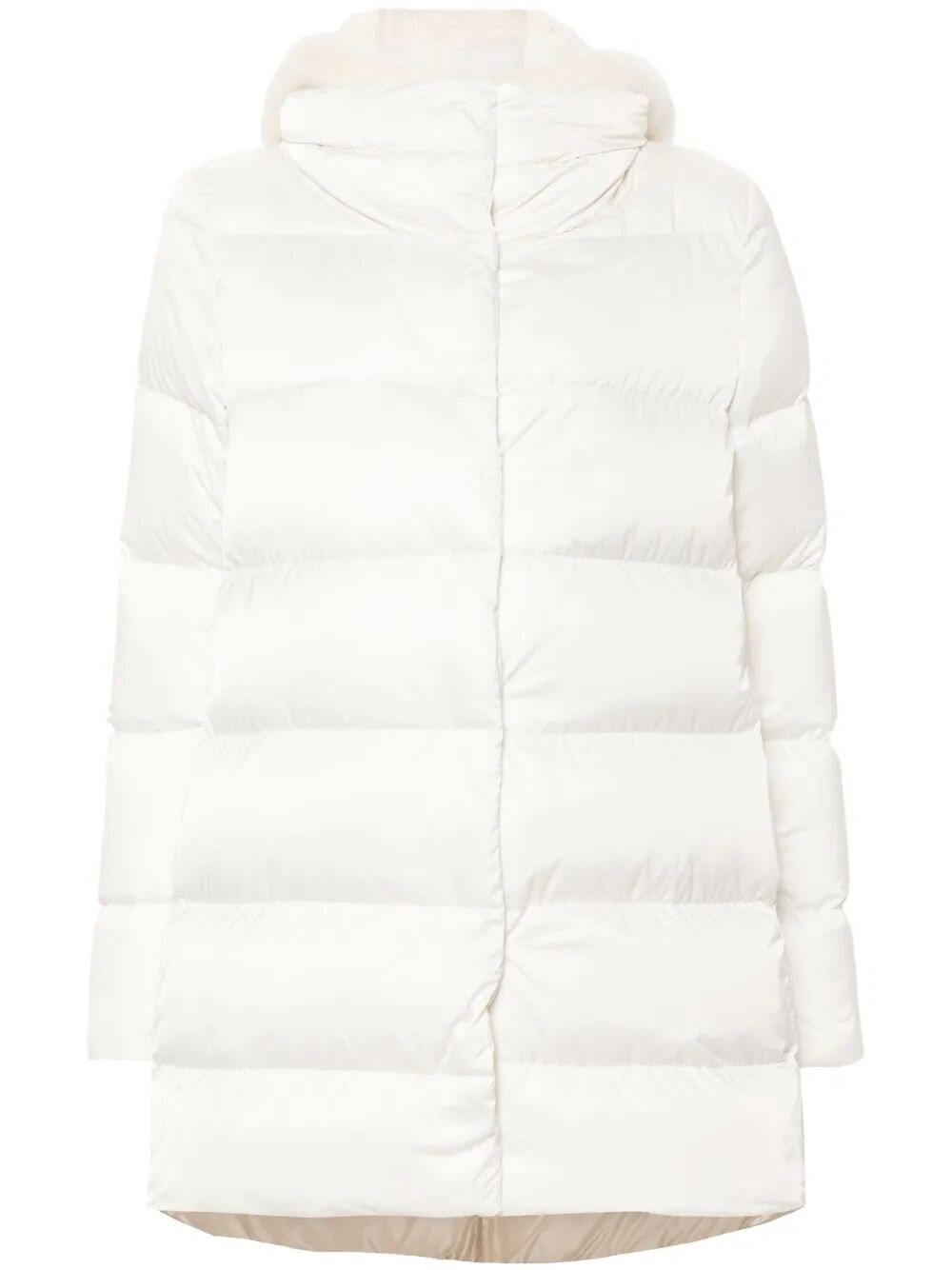 Herno A-shape Down Jacket In Satin And Lady Alternative Fur Clothing In White