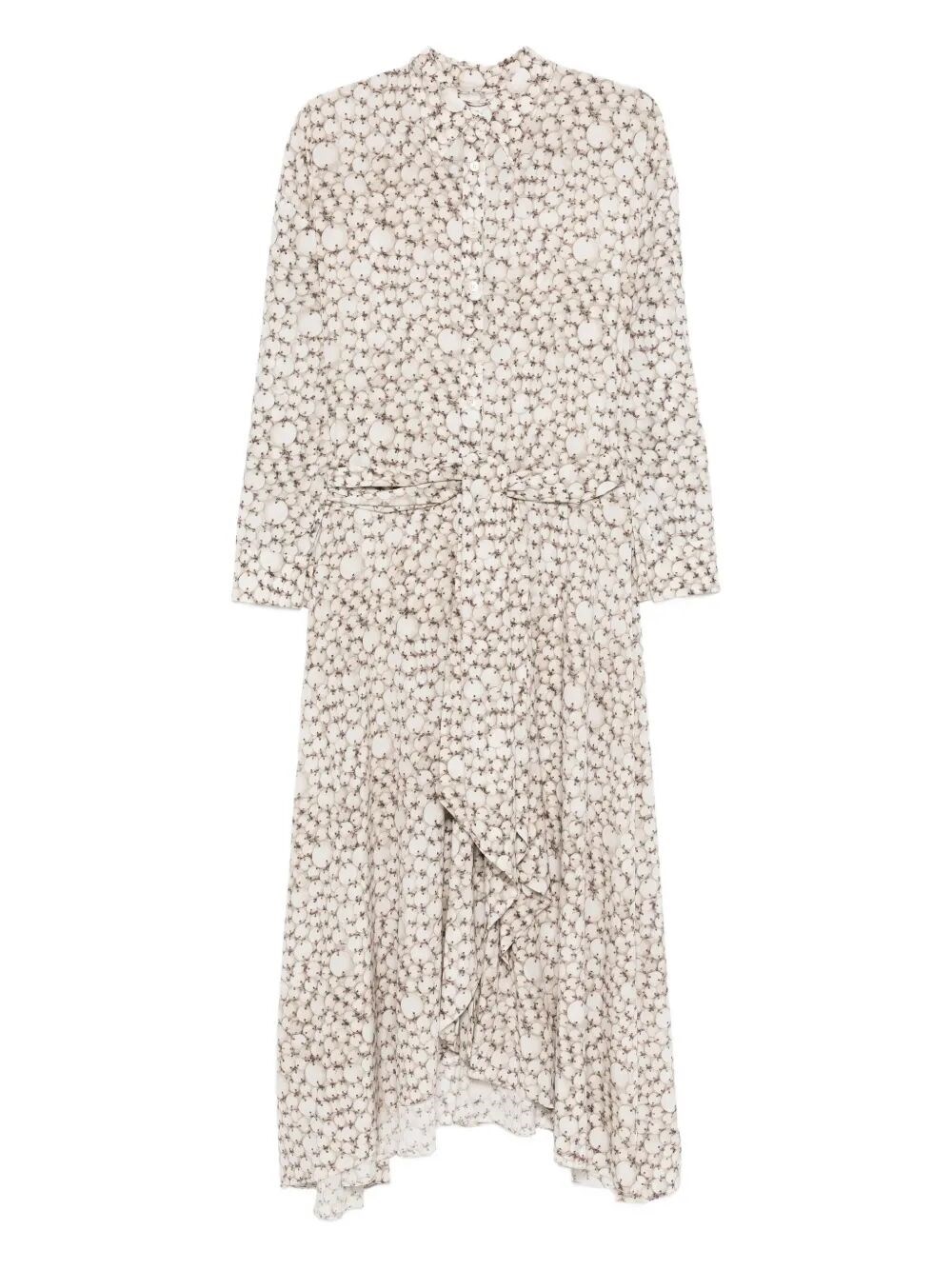 Isabel Marant Floral Long Sleeve Shirt Dress With Belt In Nude