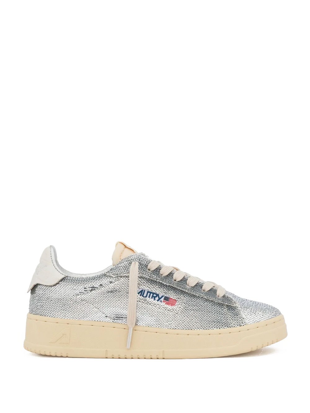 Autry Dallas Low Sparkling Sneakers In Silver And White Sequins Shoes In Silver