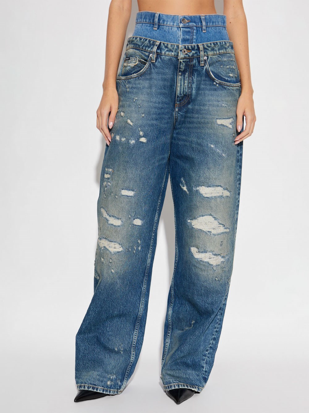 DOUBLE-WAIST VINTAGE EFFECT JEANS