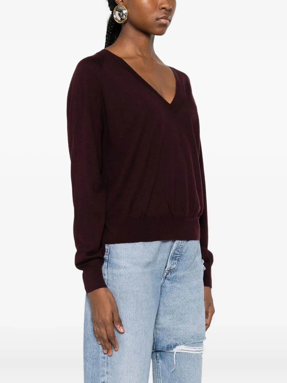 WOOL BLEND TRICOT V-NECK SWEATER