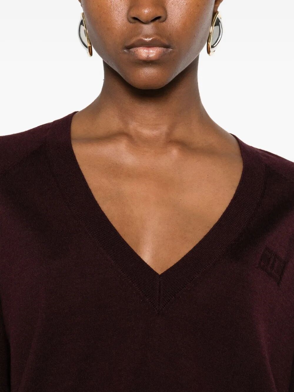 WOOL BLEND TRICOT V-NECK SWEATER