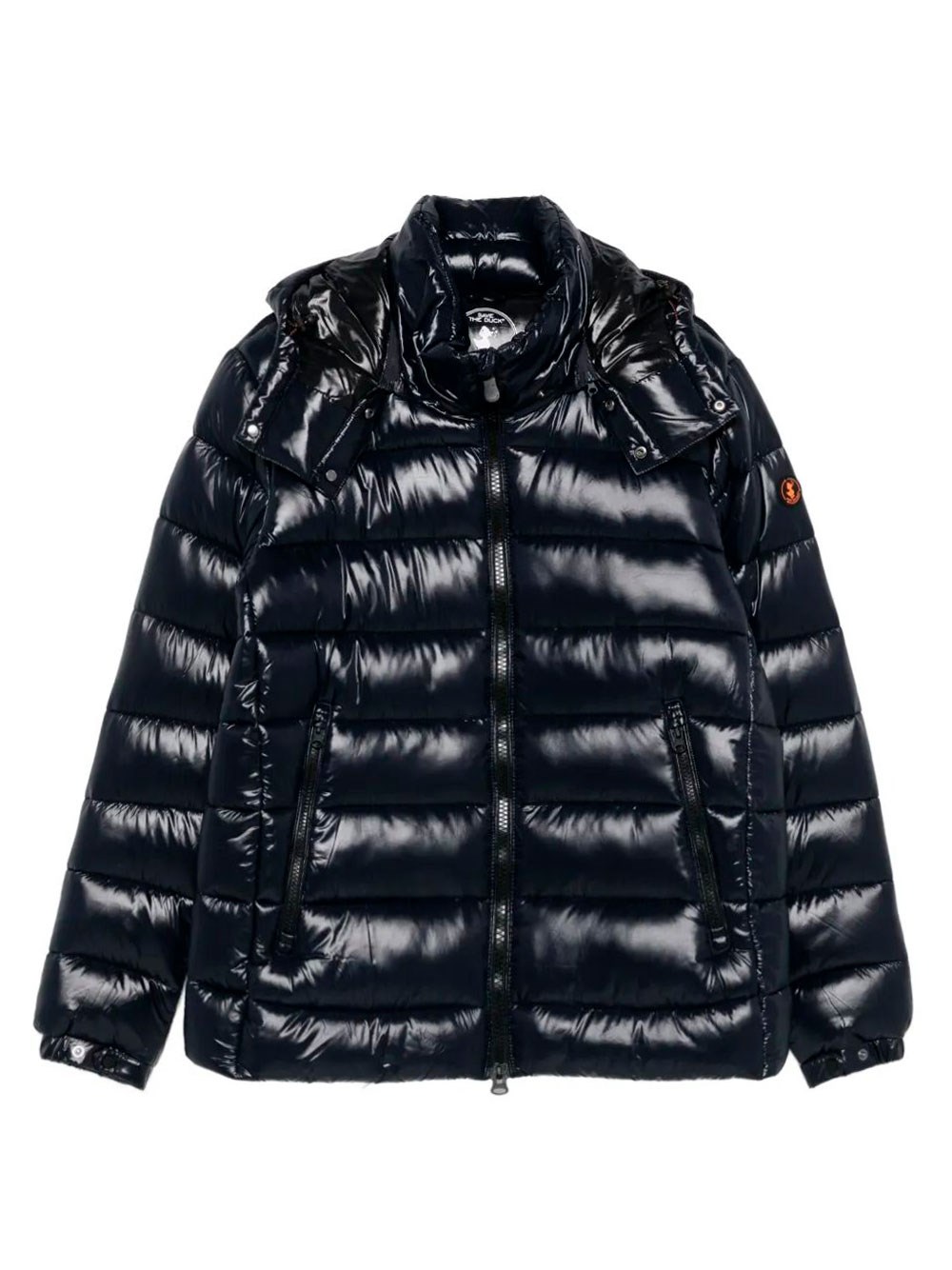 Save The Duck Florian Down Jacket With Lacquered Finish And Removable Hood Clothing In Blue