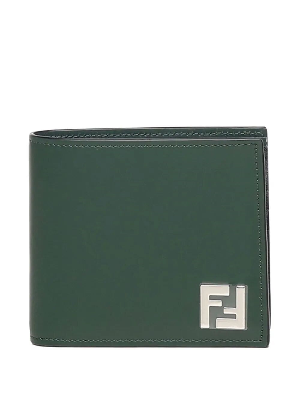 Fendi Leather And Ff Canvas Compact Bi-fold Wallet In Green