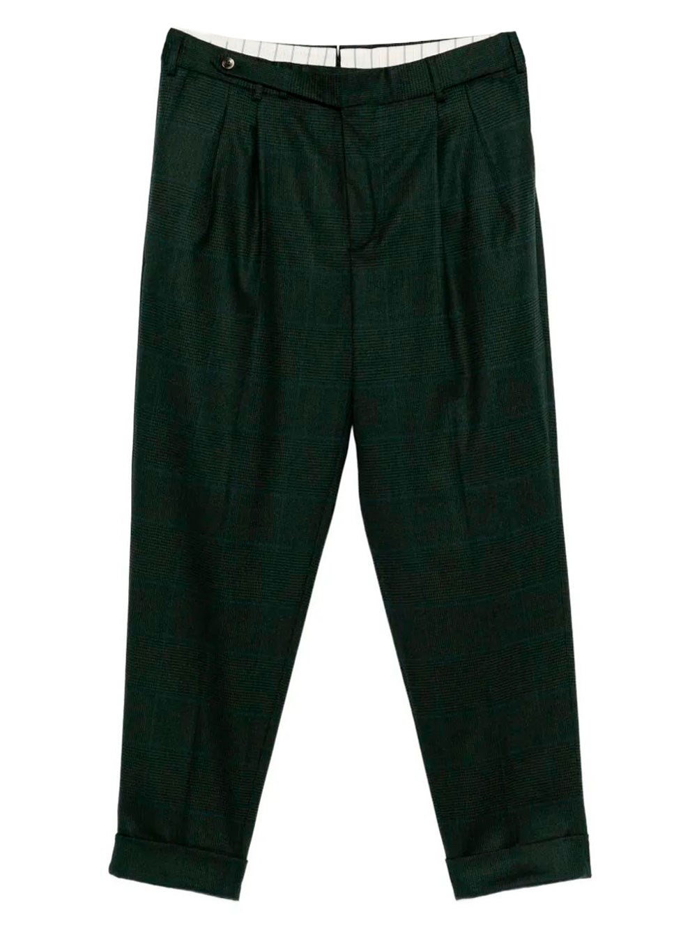CHECKED WOOL CARROT TROUSERS