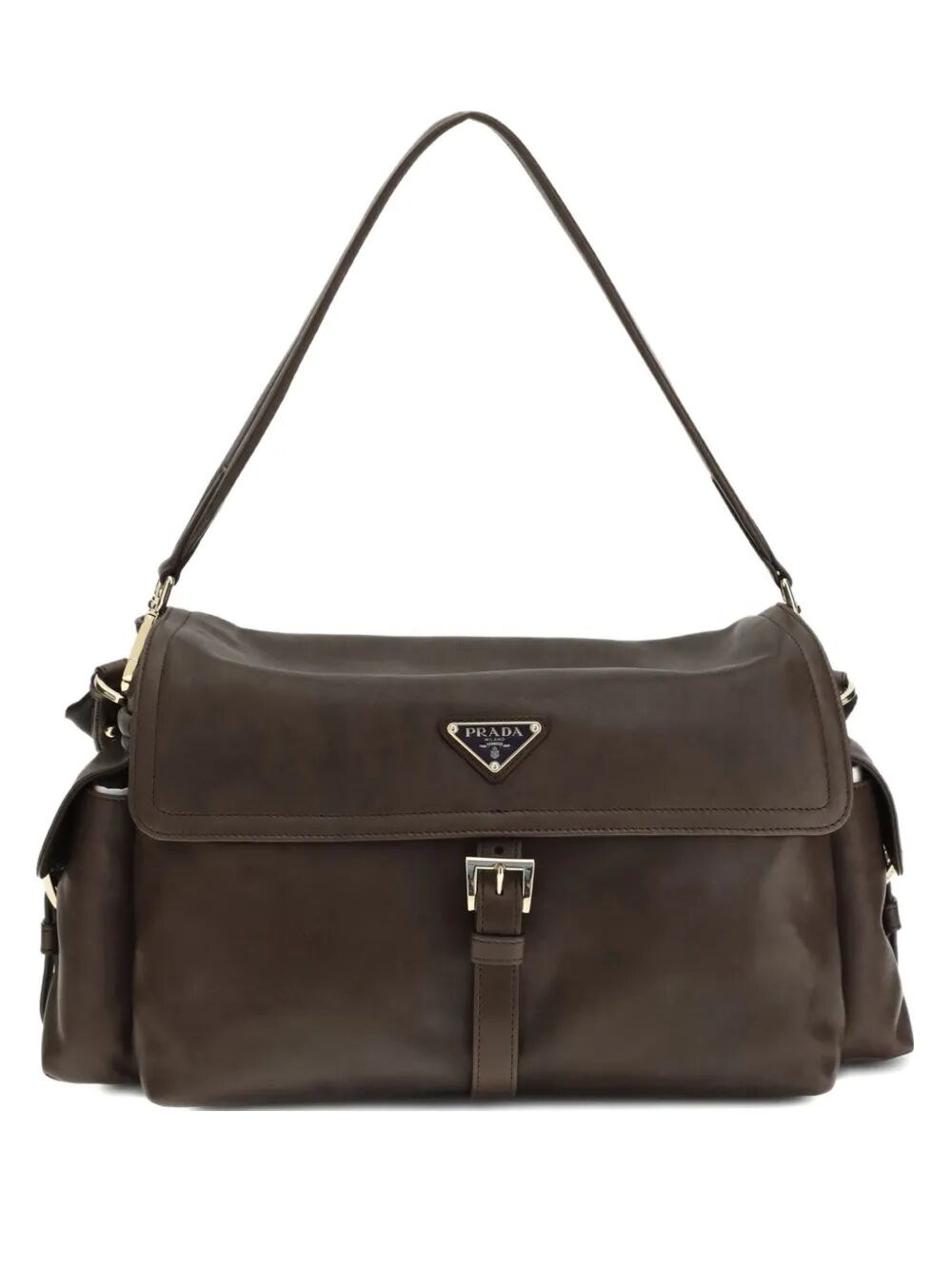 PRADA EXPLORE LARGE LEATHER SHOULDER BAG WITH FLAP