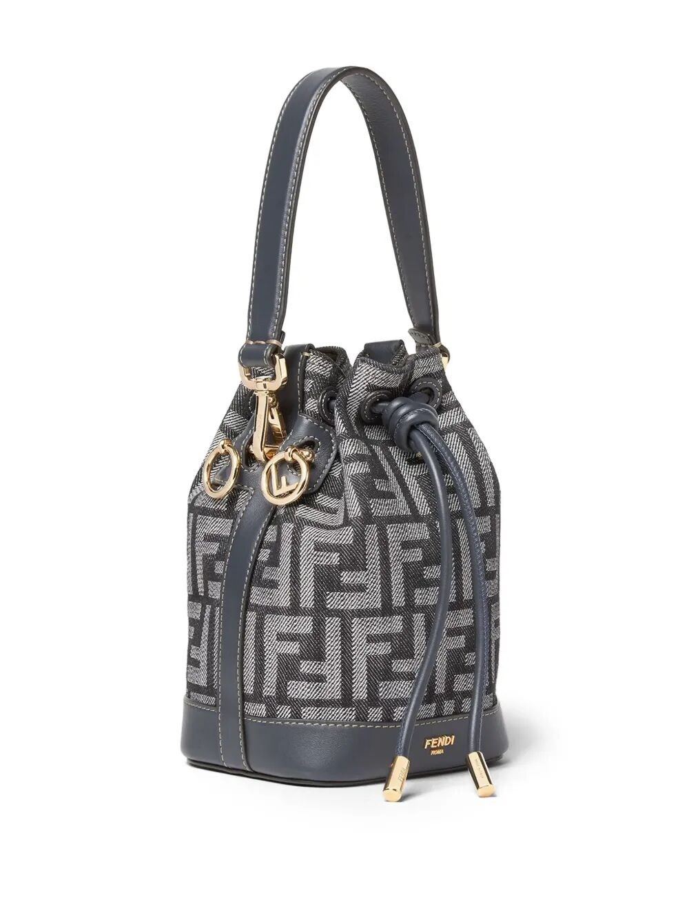 MON TRESOR DENIM-EFFECT FF JACQUARD MINI BUCKET BAG