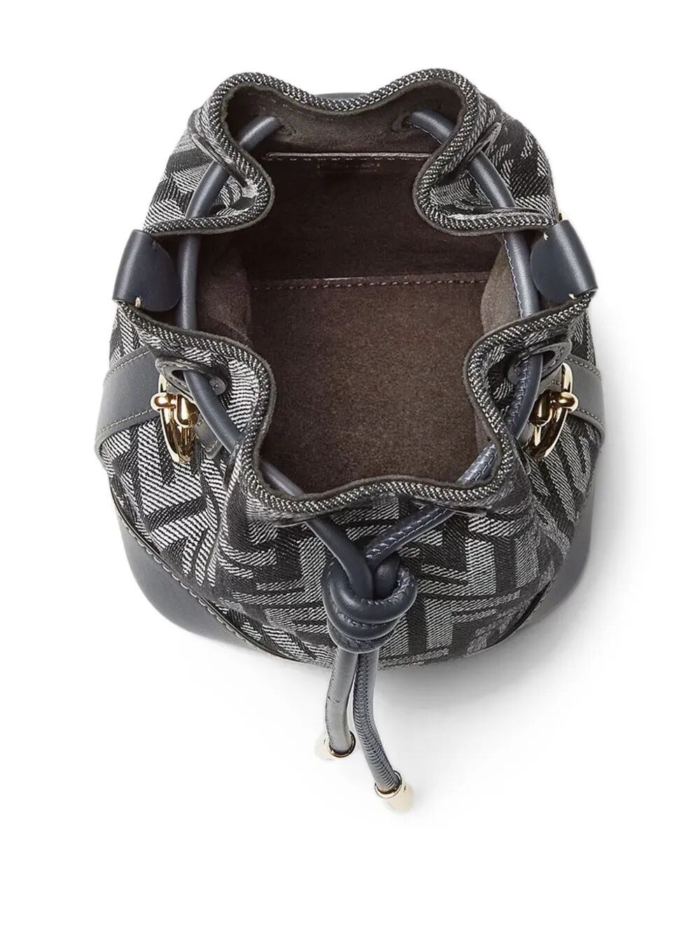 MON TRESOR DENIM-EFFECT FF JACQUARD MINI BUCKET BAG