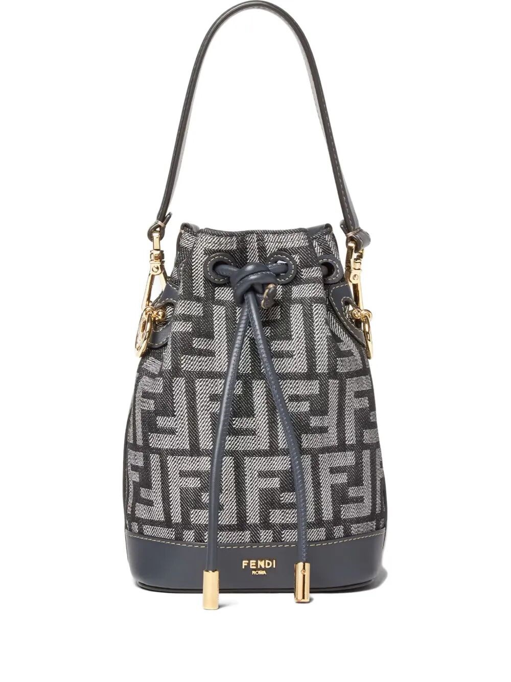 MON TRESOR DENIM-EFFECT FF JACQUARD MINI BUCKET BAG