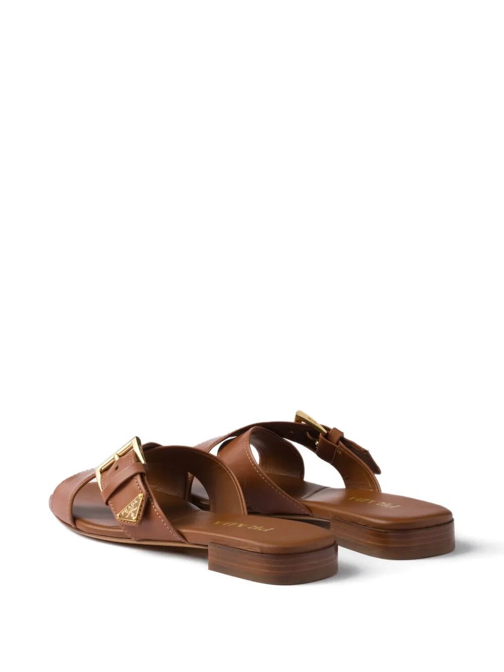 LEATHER CRISSCROSS SLIDES WITH BUCKLE