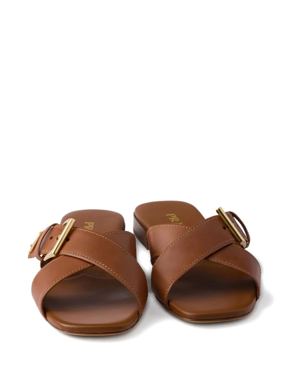 LEATHER CRISSCROSS SLIDES WITH BUCKLE