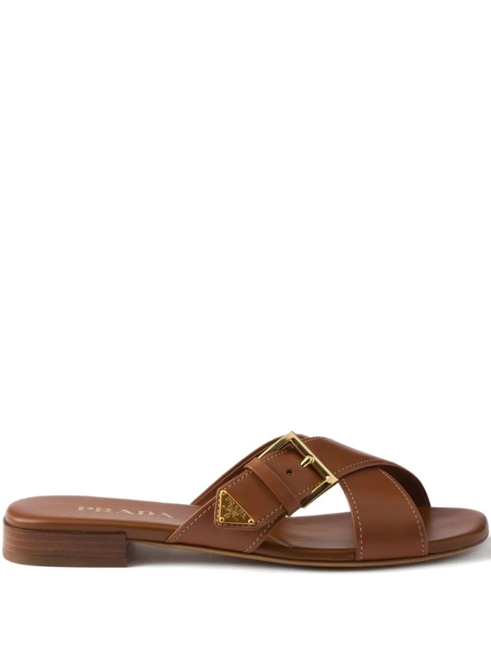 LEATHER CRISSCROSS SLIDES WITH BUCKLE