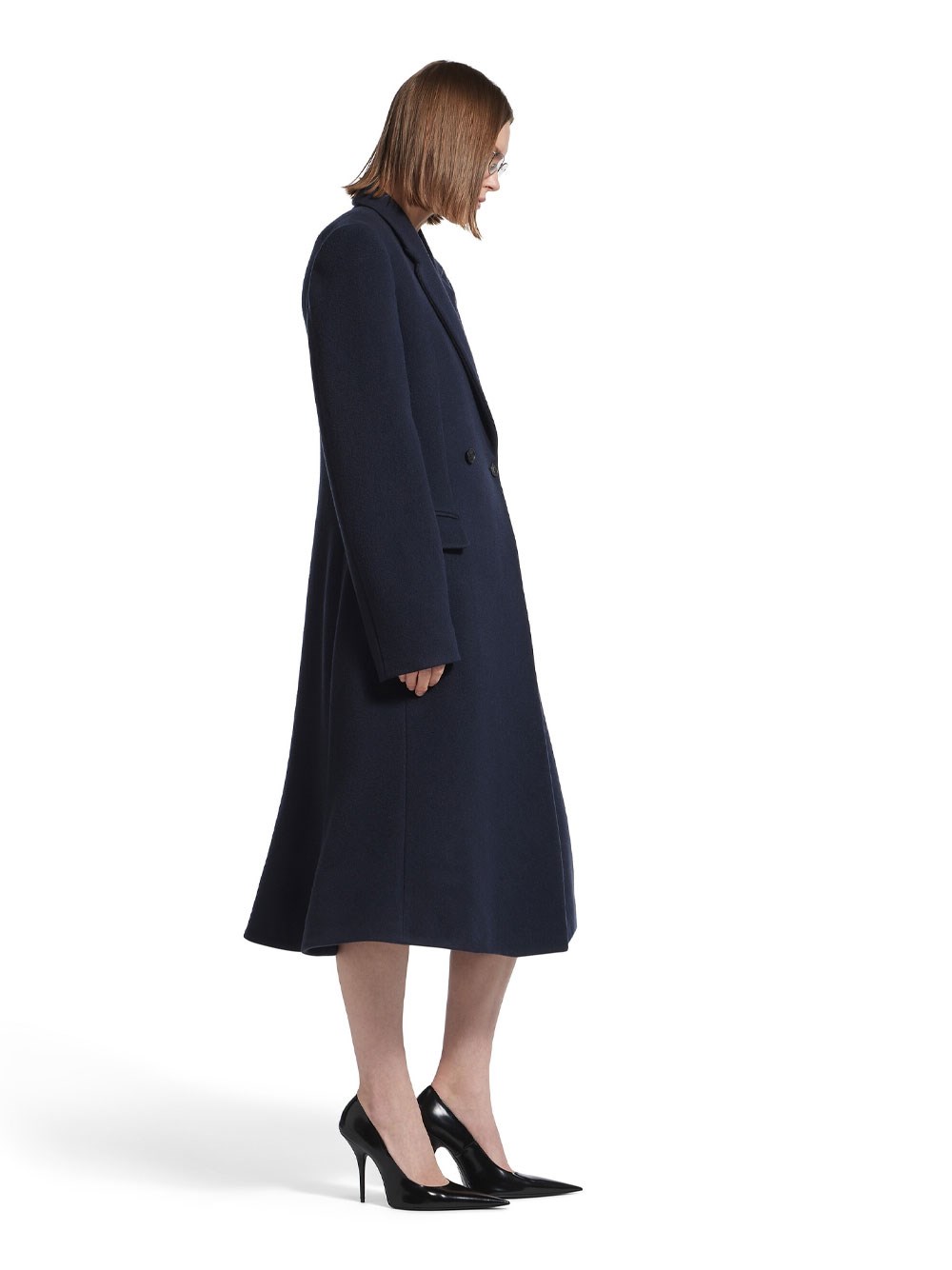 GODET BRUSHED WOOL MIDI COAT