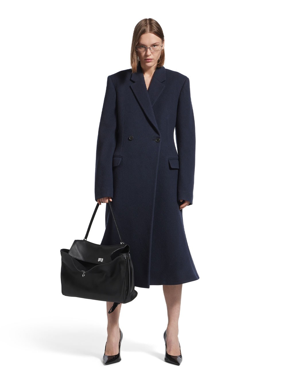 GODET BRUSHED WOOL MIDI COAT
