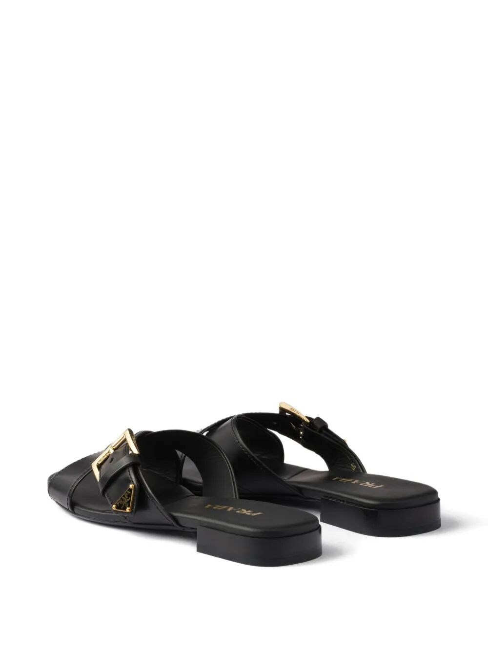LEATHER CRISSCROSS SLIDES WITH BUCKLE