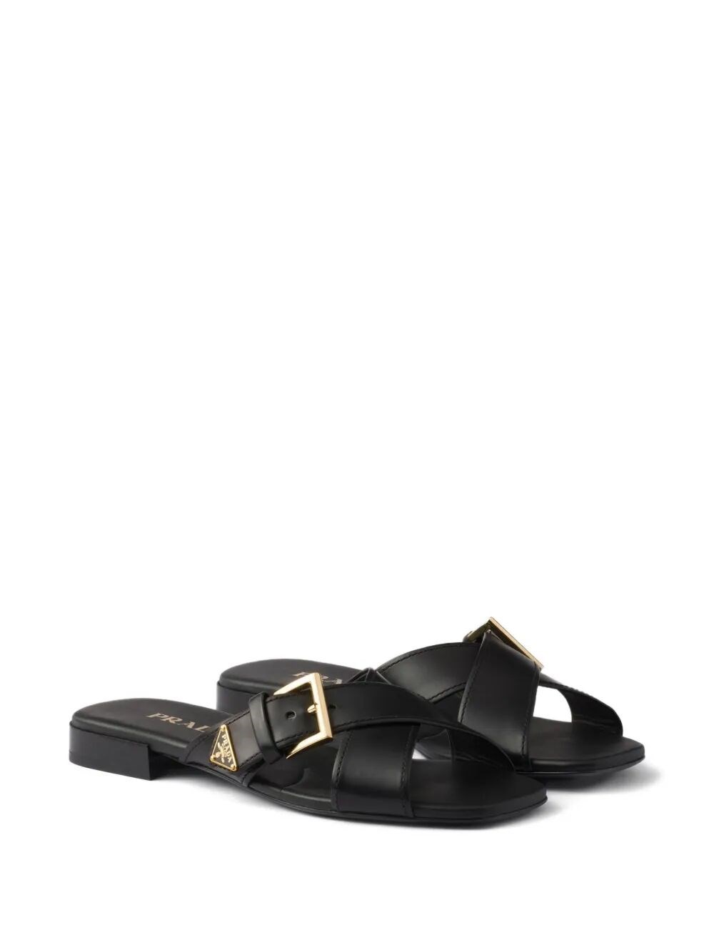 LEATHER CRISSCROSS SLIDES WITH BUCKLE